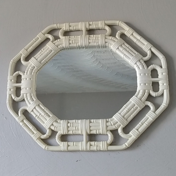 Homco white faux wicker mirror & shelf - Picture 4 of 16